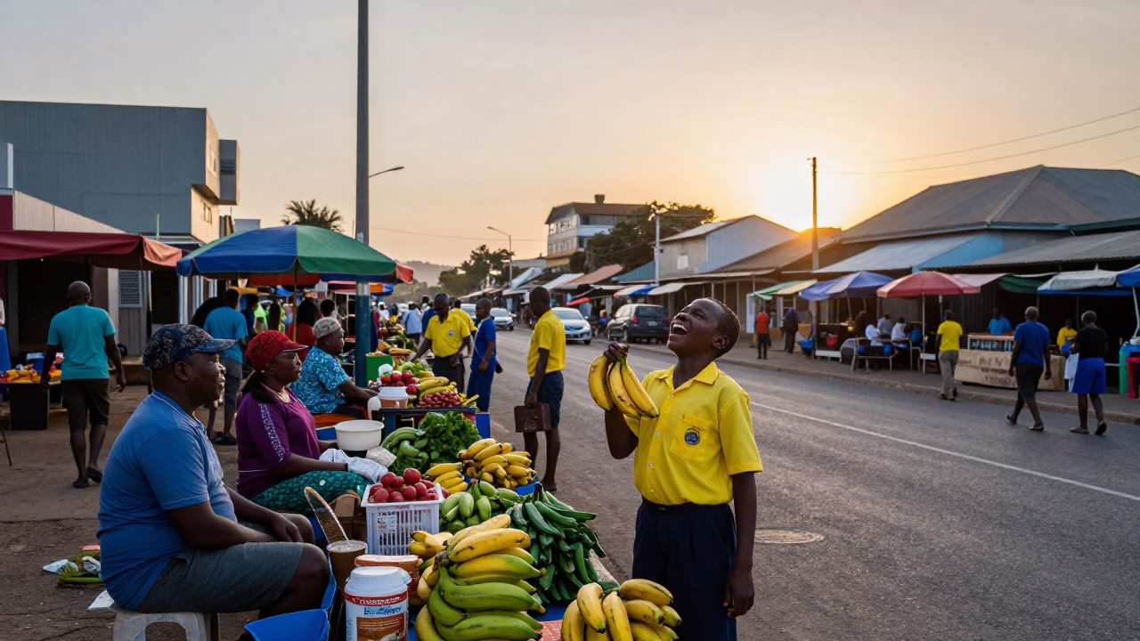 Durban South Africa Nautical Dawn Street Scene with Local Morning Market Activity in in Durban, South Africa