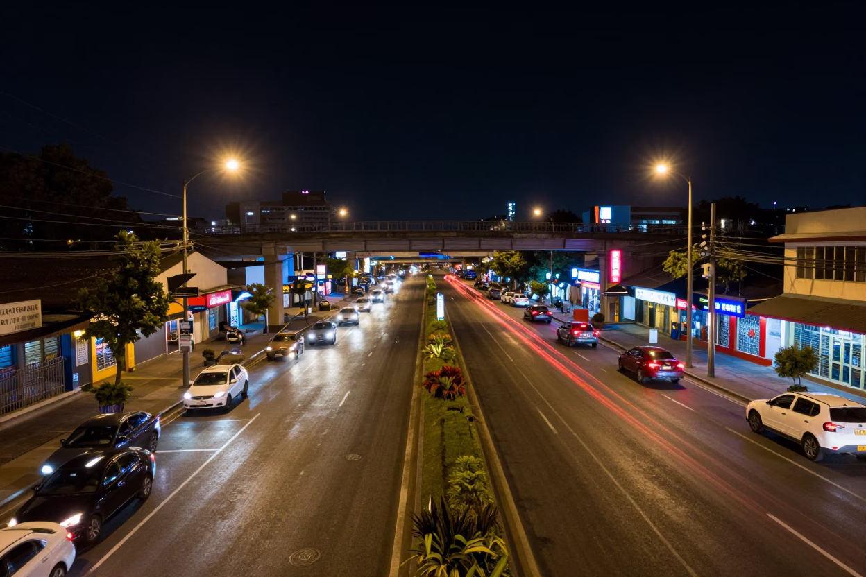 Durban South Africa Night Street Scene with Taillight Streaks on Overpass Interchange in in Durban, South Africa