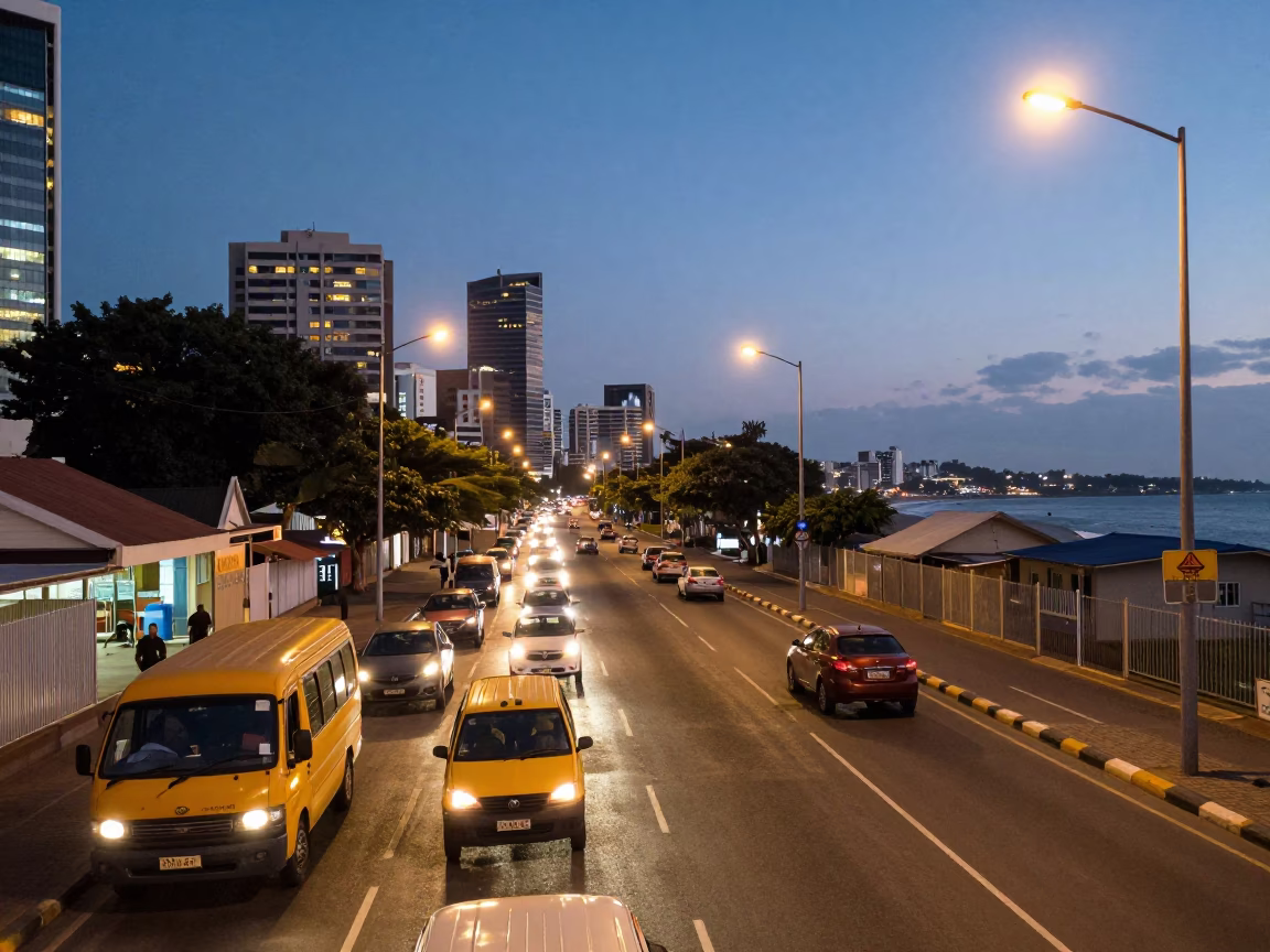 Durban South Africa Street Scene at Dusk with Traffic and Local Life in in Durban, South Africa