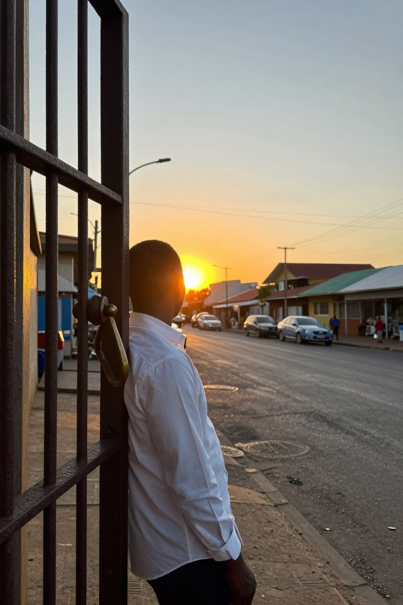 Durban South Africa Street Scene at Sunset with Traditional Gate Handle and Local Life in in Durban, South Africa