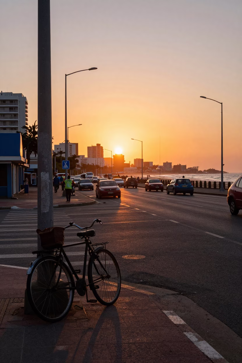 Durban South Africa Sunset Street Scene with Bicycle and Urban Landscape in in Durban, South Africa
