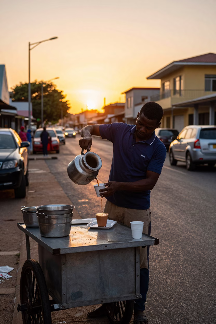 Durban South Africa Sunset Street Scene with Chai and Local Life in in Durban, South Africa