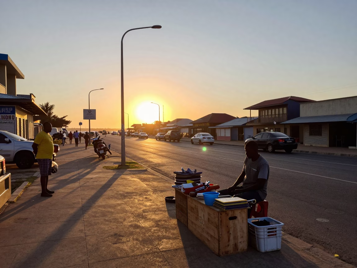 Durban South Africa Sunset Street Scene with Safety Razor and Local Market Activity in in Durban, South Africa