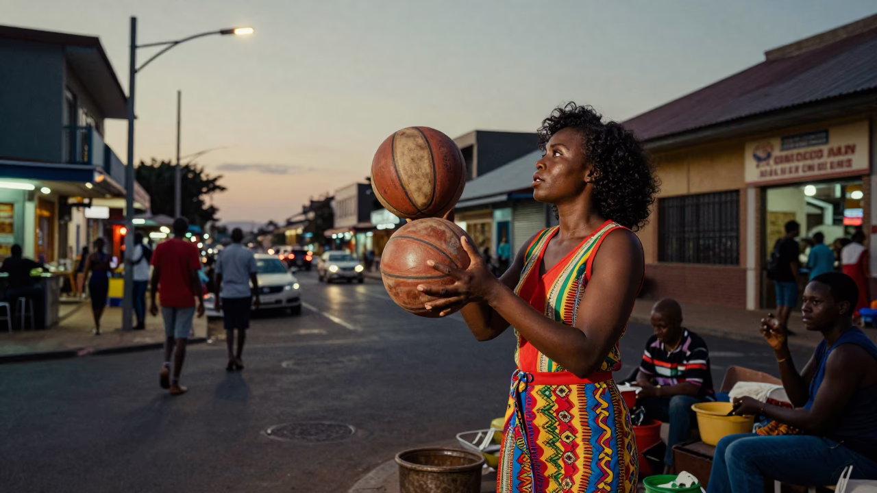 Durban South Africa twilight street scene with local commerce and urban infrastructure in in Durban, South Africa