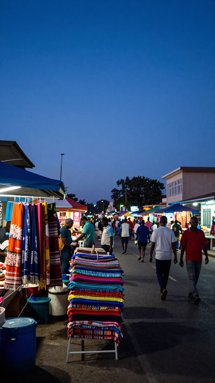Durban Street Market at Indigo Twilight with Drying Rack and Local Commerce in in Durban, South Africa