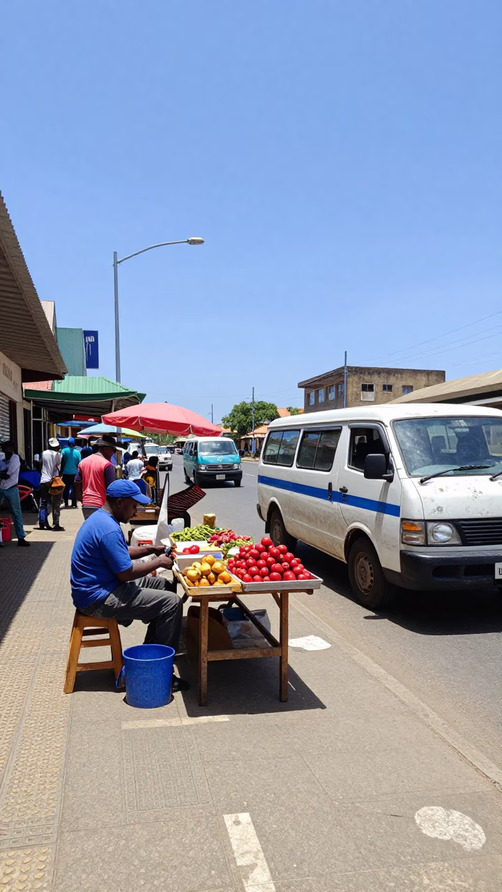 Durban Street Scene at Bright Midmorning Light in in Durban, South Africa