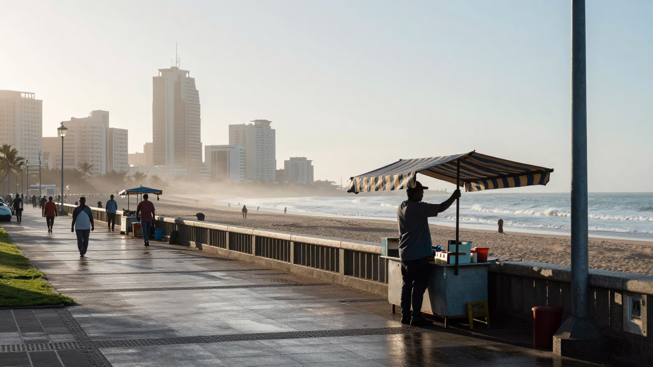 Durban Street Scene at Early Morning Light in in Durban, South Africa