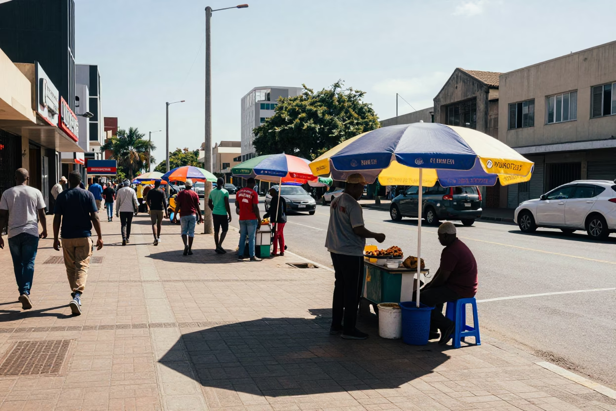 Durban Street Scene Early Afternoon Umbrellas and Urban Life in South Africa in in Durban, South Africa