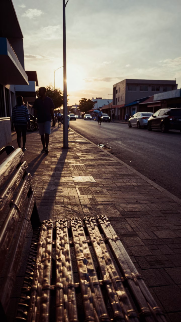Durban Street Scene Early Evening with Wicker Shadow and Classroom Globe in in Durban, South Africa