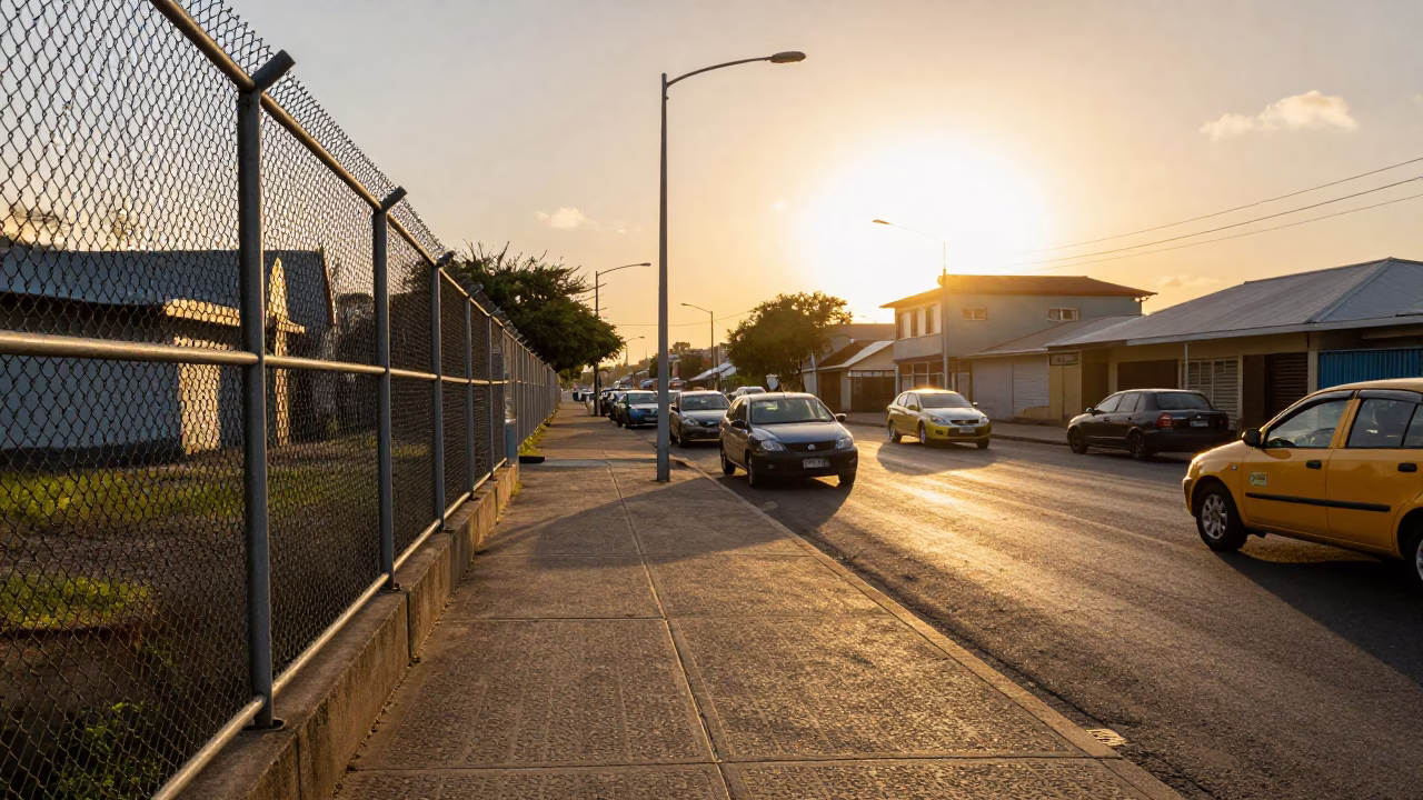 Durban Sunset Street Scene with Utility Fence and Local Activity in in Durban, South Africa