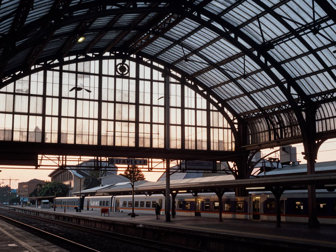 Durban Train Station Arched Roof Before Sunrise Glass Steel Structure in in Durban, South Africa