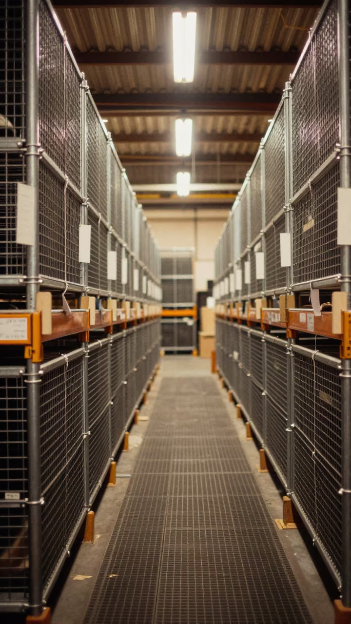 Durban Warehouse Cargo Cage Row in inside a warehouse aisle in Durban