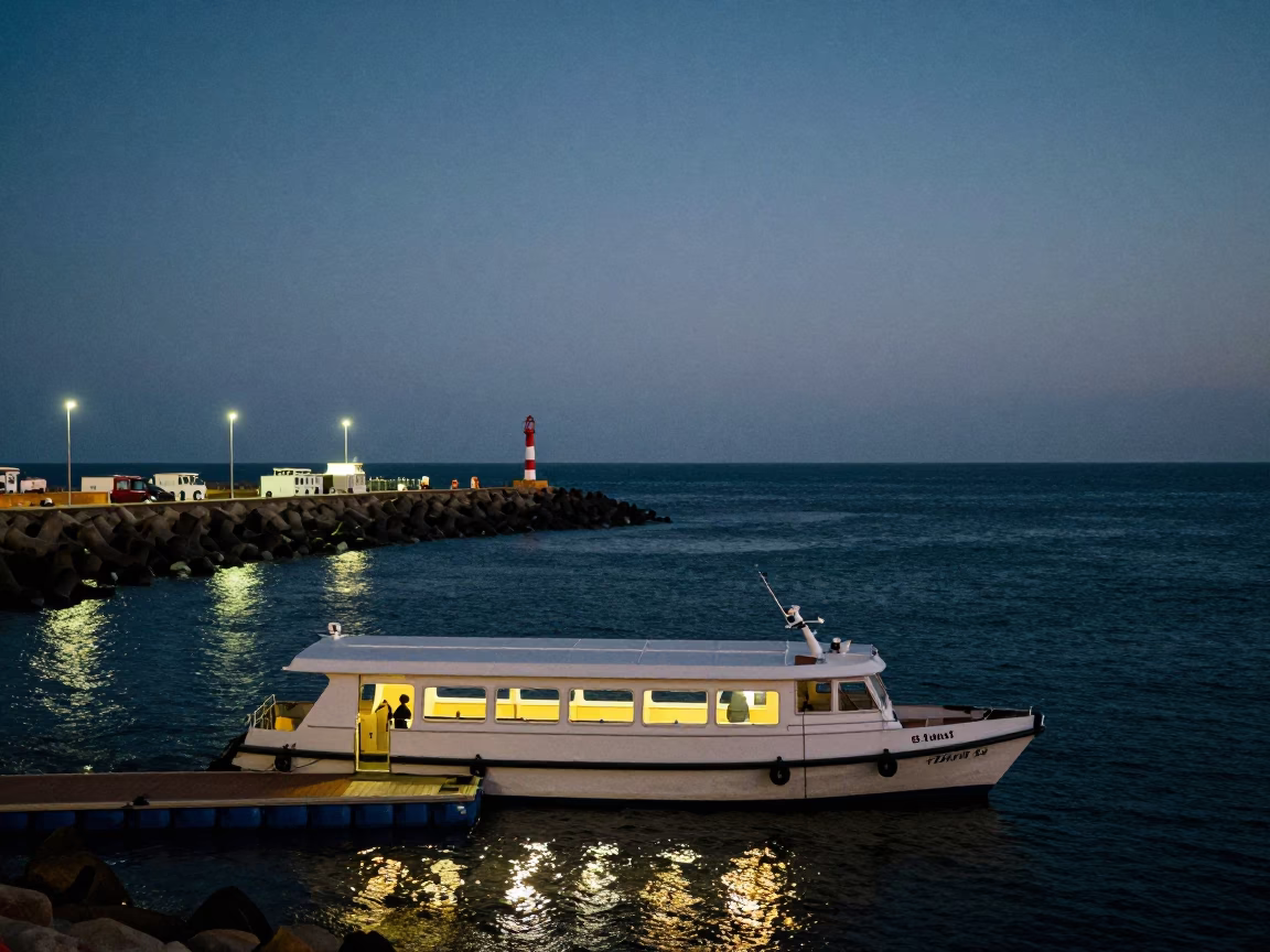 Durban Water Taxi at As City Lights Begin To Glow in in Durban, South Africa
