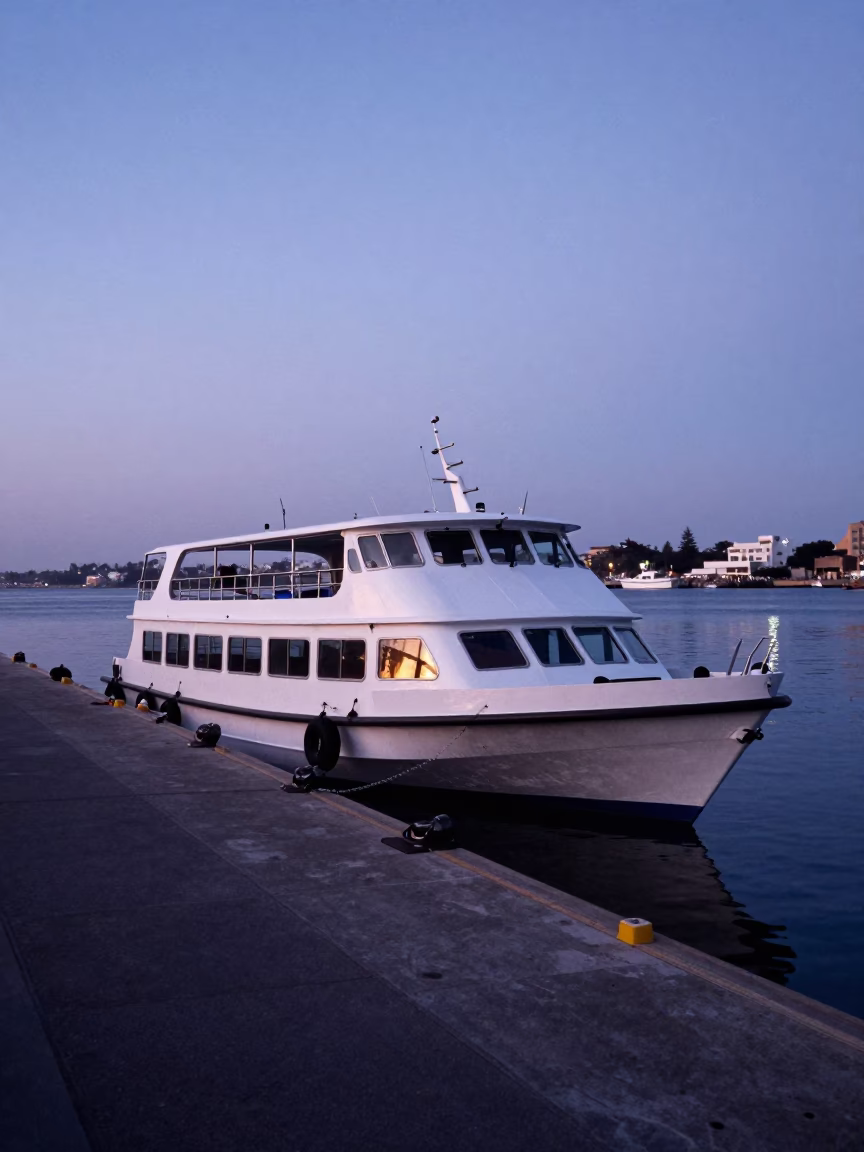 Durban Water Taxi Dock Pre-Dawn Activity Before Sunrise in in Durban, South Africa