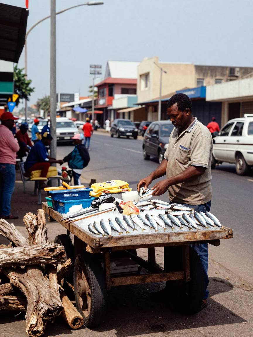 Durban Winter Noon Street Scene with Driftwood and Sardines in in Durban, South Africa