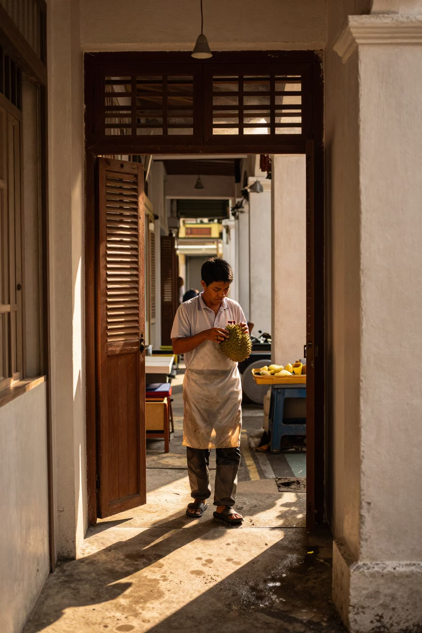 Durian Vendor in George Town in in George Town, Malaysia
