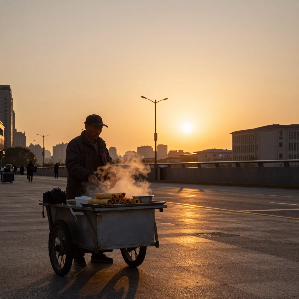 During Sunset in Shanghai at As The Sun Drops Toward The Horizon in in Shanghai, China