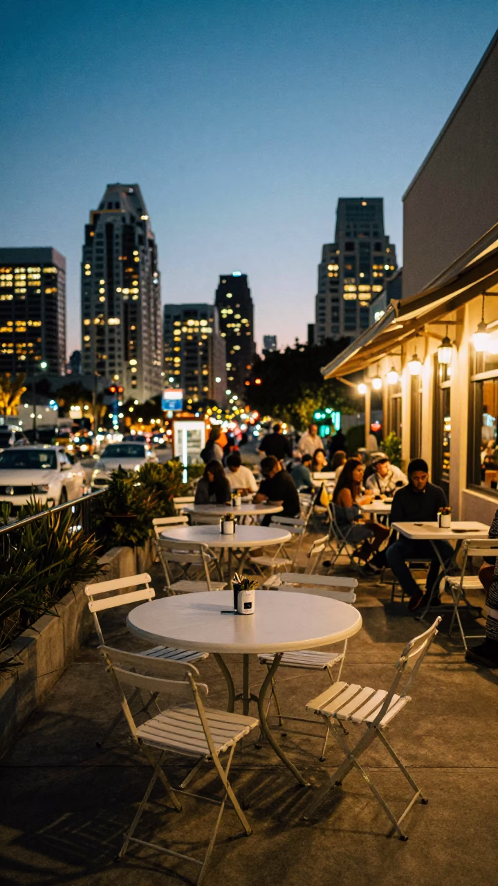 Dusk Dining in San Diego at As City Lights Begin To Glow in in San Diego, California, United States