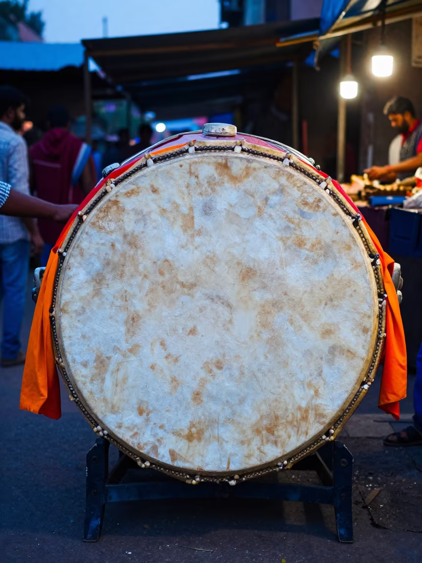 Dusk Drum in Gurgaon Night Market in at a night market in Gurgaon