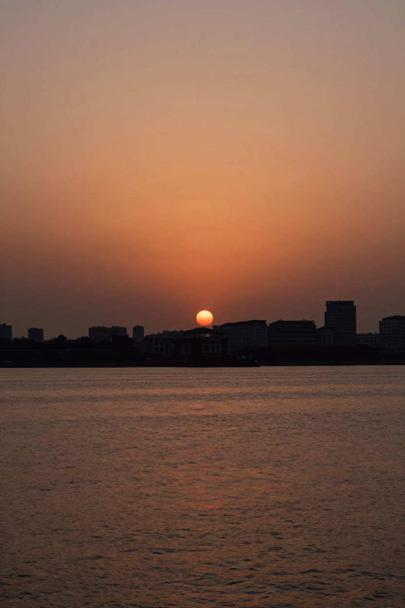 Dusk Horizon at Copper-toned Light Before Dusk in Shanghai in in Shanghai, China
