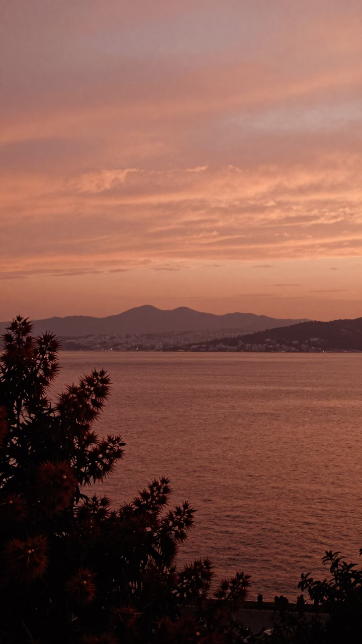 Dusk Horizon in Izmir at Copper-toned Light Before Dusk in in Izmir, Turkey