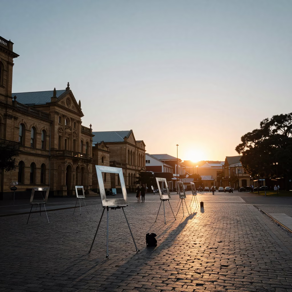 Dusk in Hobart at As The Sun Drops Toward The Horizon in in Hobart, Tasmania, Australia