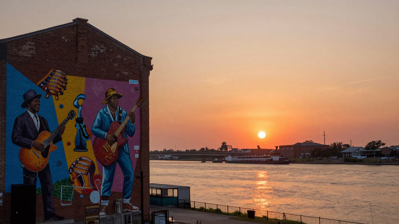 Dusk in New Orleans at As The Sun Drops Toward The Horizon in in New Orleans, Louisiana, United States