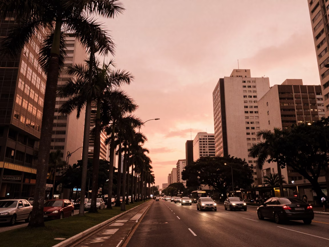 Dusk in São Paulo at Copper-toned Light Before Dusk in in São Paulo, Brazil