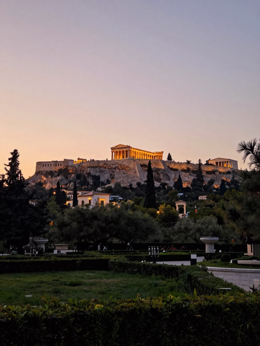 Dusk Landscape at Copper-toned Light Before Dusk in Athens in in Athens, Greece