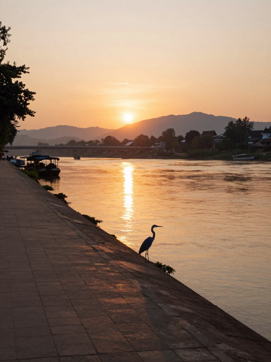 Dusk Light and Riverbank Life in Luang Prabang Laos in in Luang Prabang, Laos