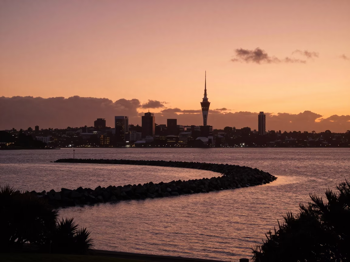 Dusk Light at Copper-toned Light Before Dusk in Auckland in in Auckland, New Zealand