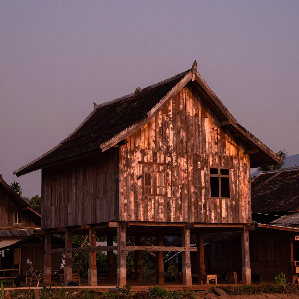 Dusk Light at Copper-toned Light Before Dusk in Luang Prabang in in Luang Prabang, Laos