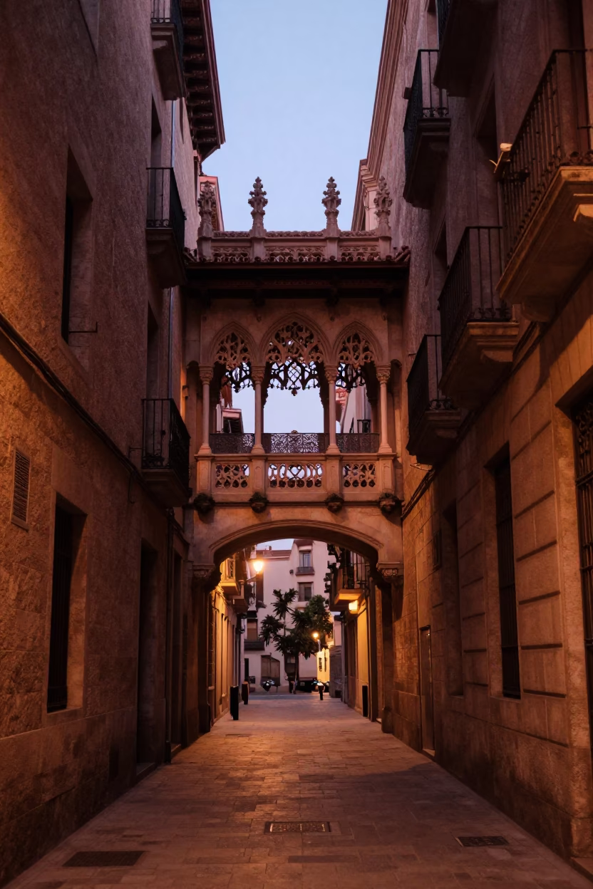Dusk Light in Barcelona at Copper-toned Light Before Dusk in in Barcelona, Spain