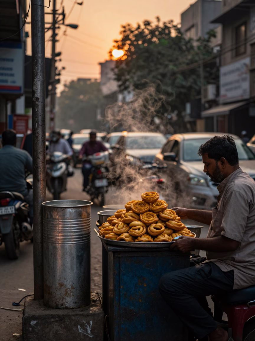 Dusk Light in Delhi at Copper-toned Light Before Dusk in in Delhi, India