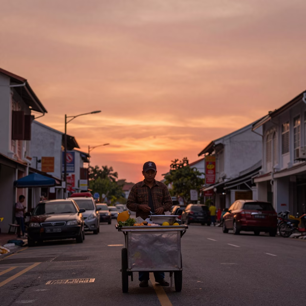 Dusk Light in George Town at Copper-toned Light Before Dusk in in George Town, Malaysia