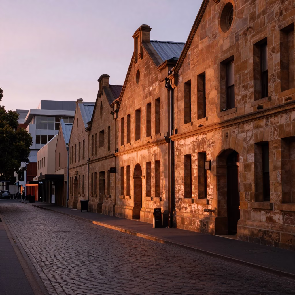 Dusk Light in Hobart at Copper-toned Light Before Dusk in in Hobart, Tasmania, Australia