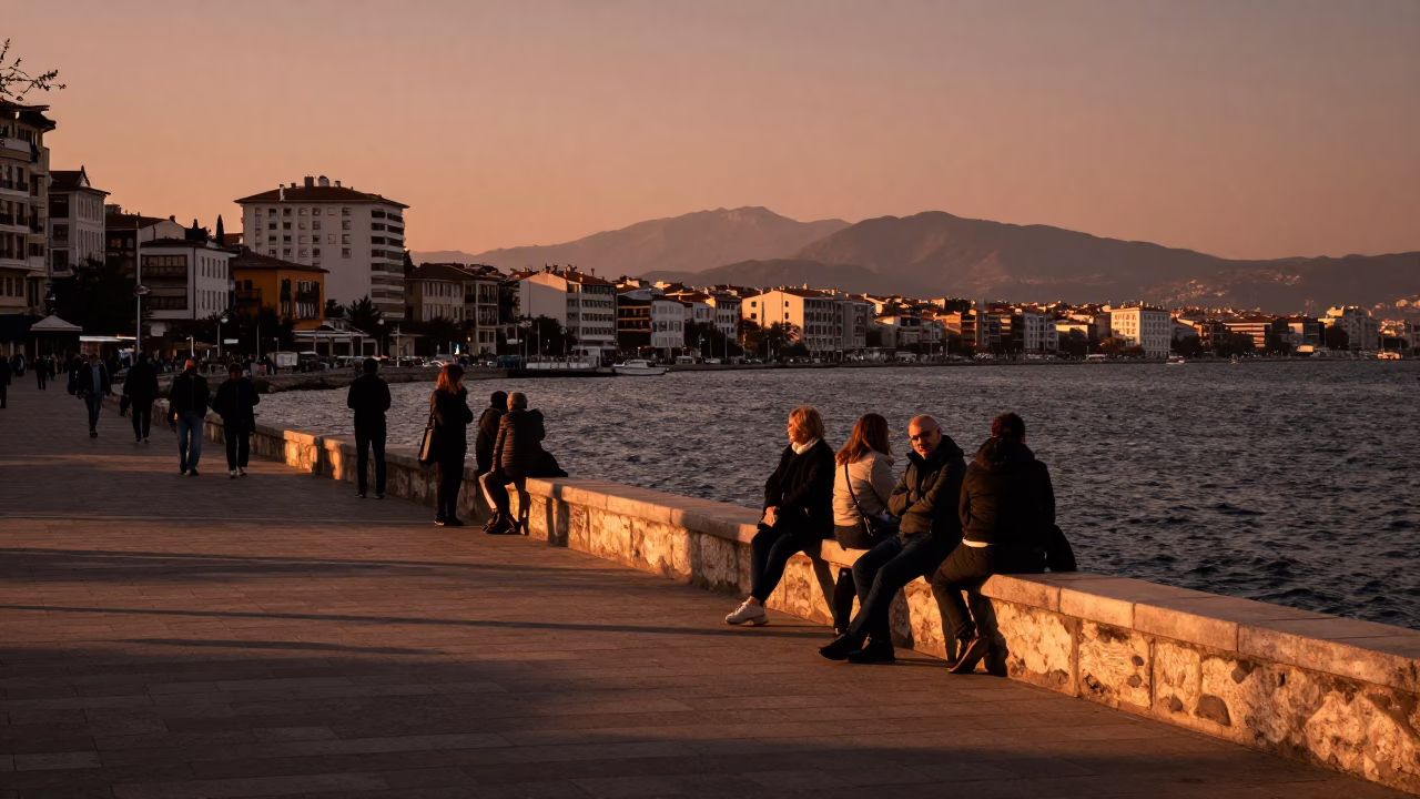Dusk Light in Izmir at Copper-toned Light Before Dusk in in Izmir, Turkey