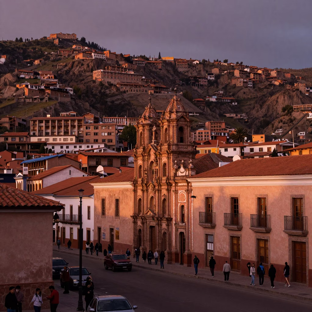 Dusk Light in La Paz at Copper-toned Light Before Dusk in in La Paz, Bolivia