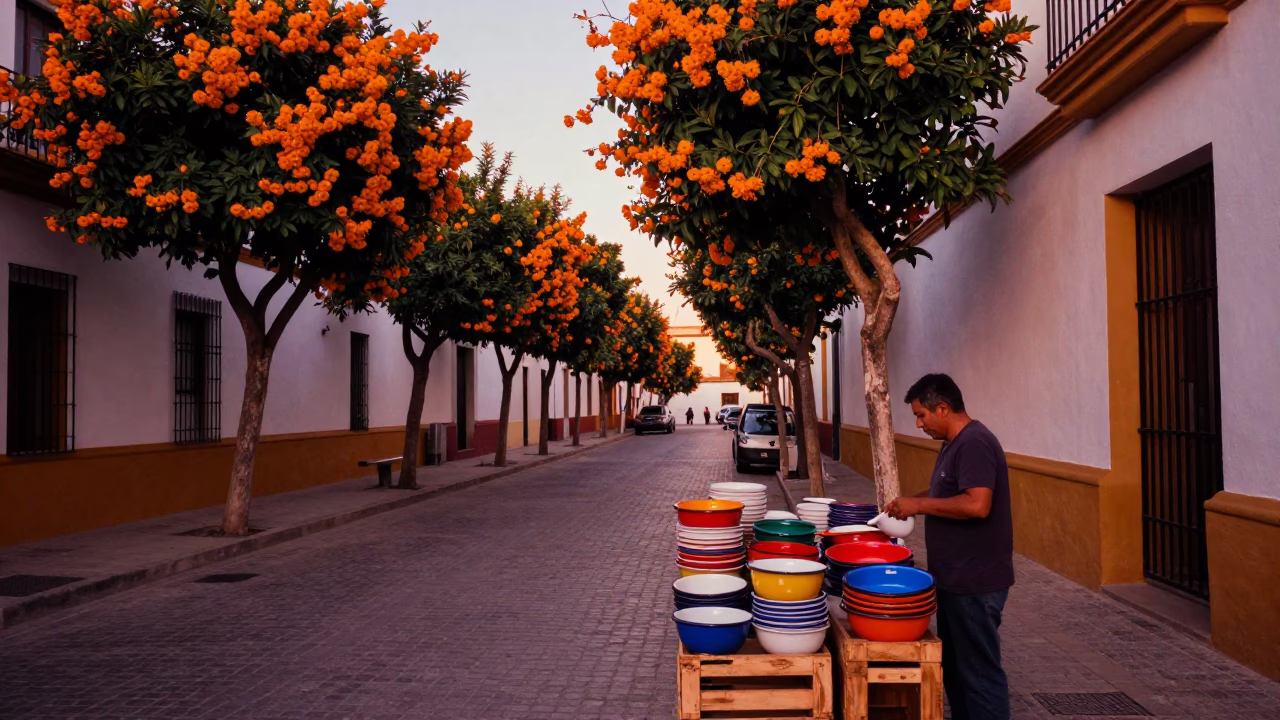 Dusk Light in Seville at Copper-toned Light Before Dusk in in Seville, Spain