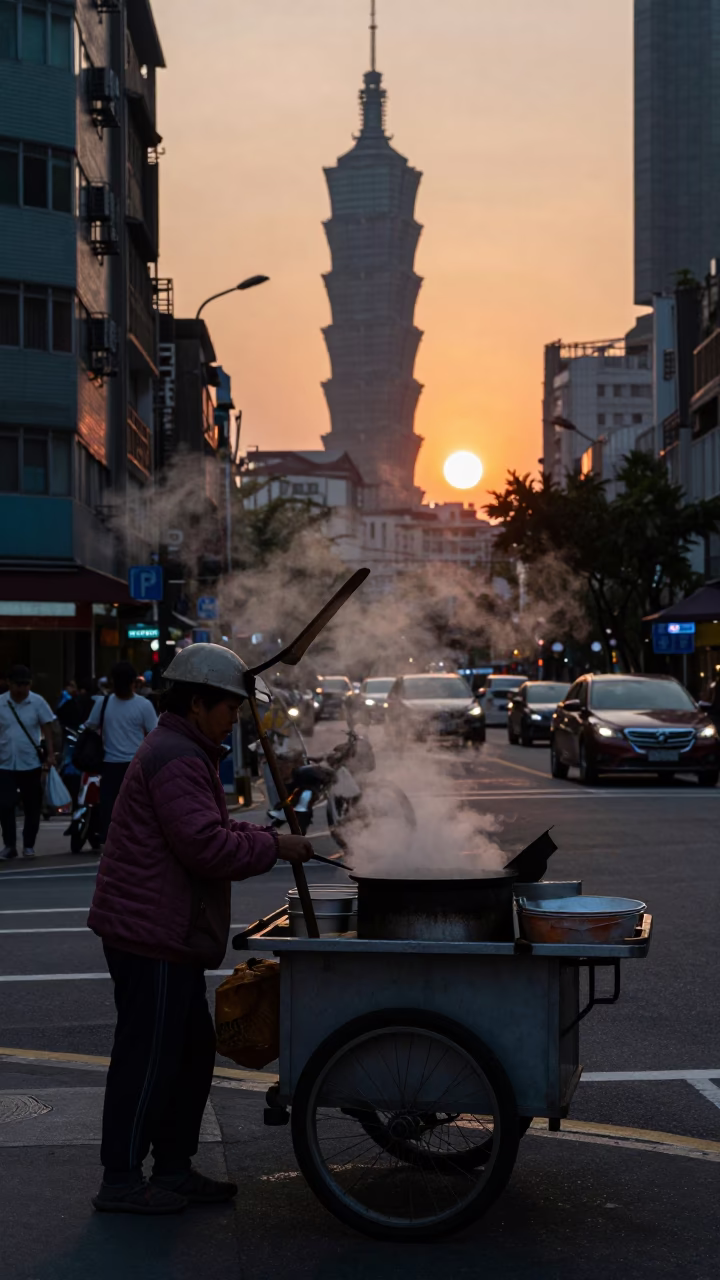 Dusk Light in Taipei at As The Sun Drops Toward The Horizon in in Taipei, Taiwan