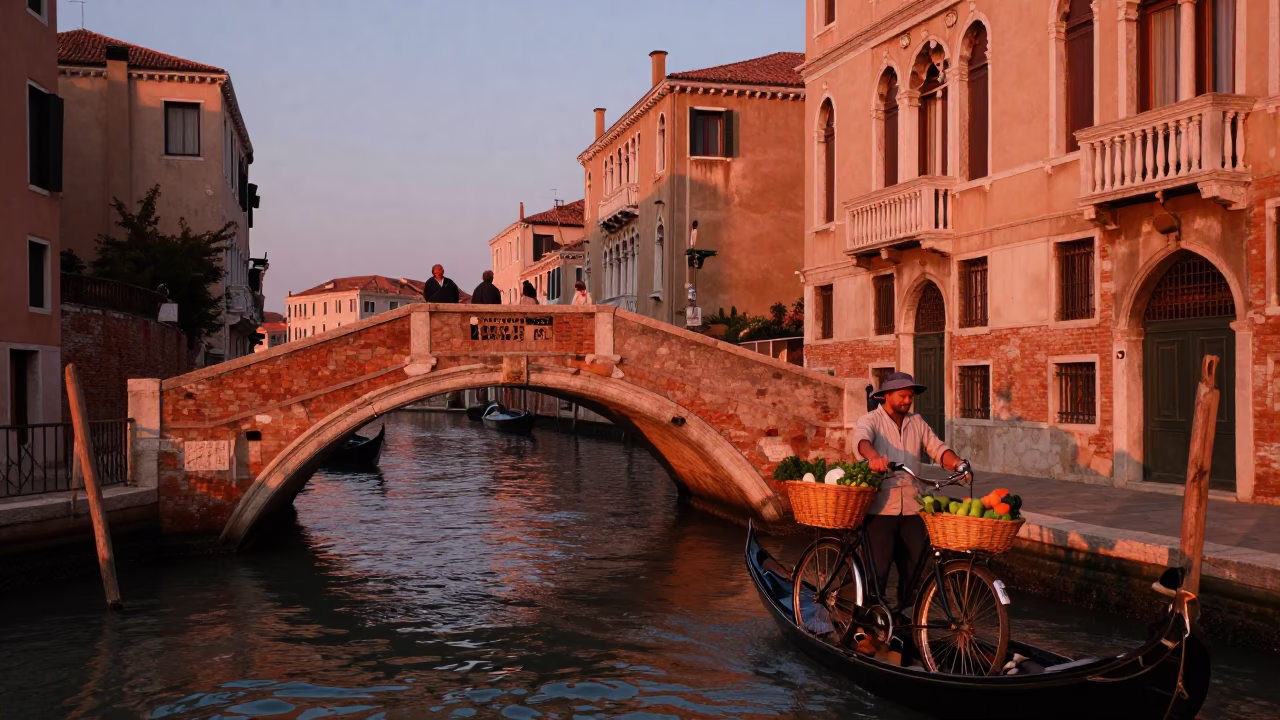 Dusk Light in Venice at Copper-toned Light Before Dusk in in Venice, Italy