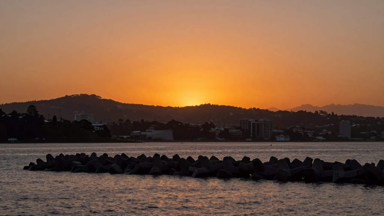 Dusk Light in Wellington at As The Sun Drops Toward The Horizon in in Wellington, New Zealand