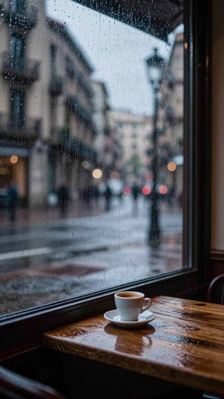 Dusk Light on Light Rain in Barcelona in in Barcelona, Spain