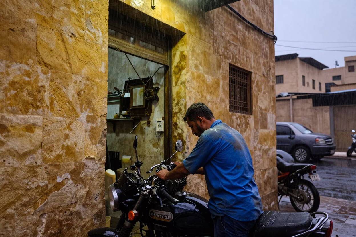 Dusk Light on Mechanic in Luxor in in Luxor, Egypt