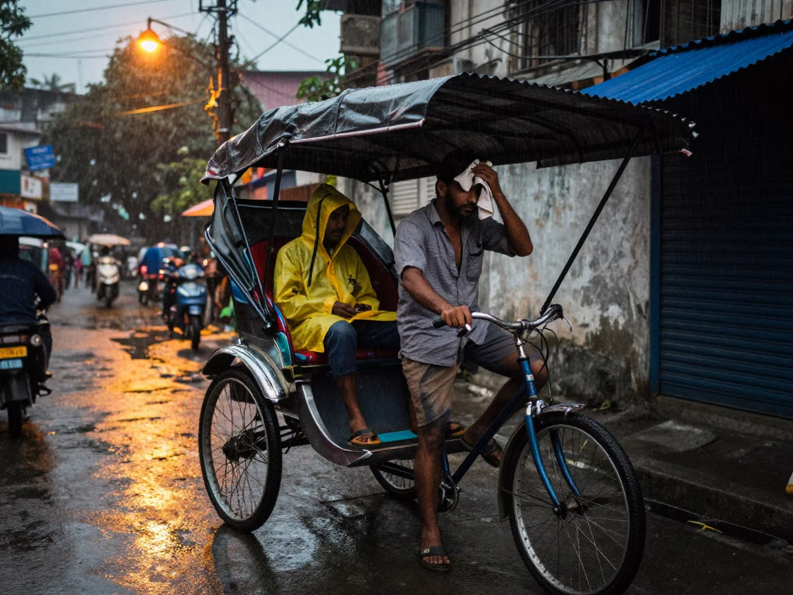 Dusk Light on Passenger in in Kolkata, India