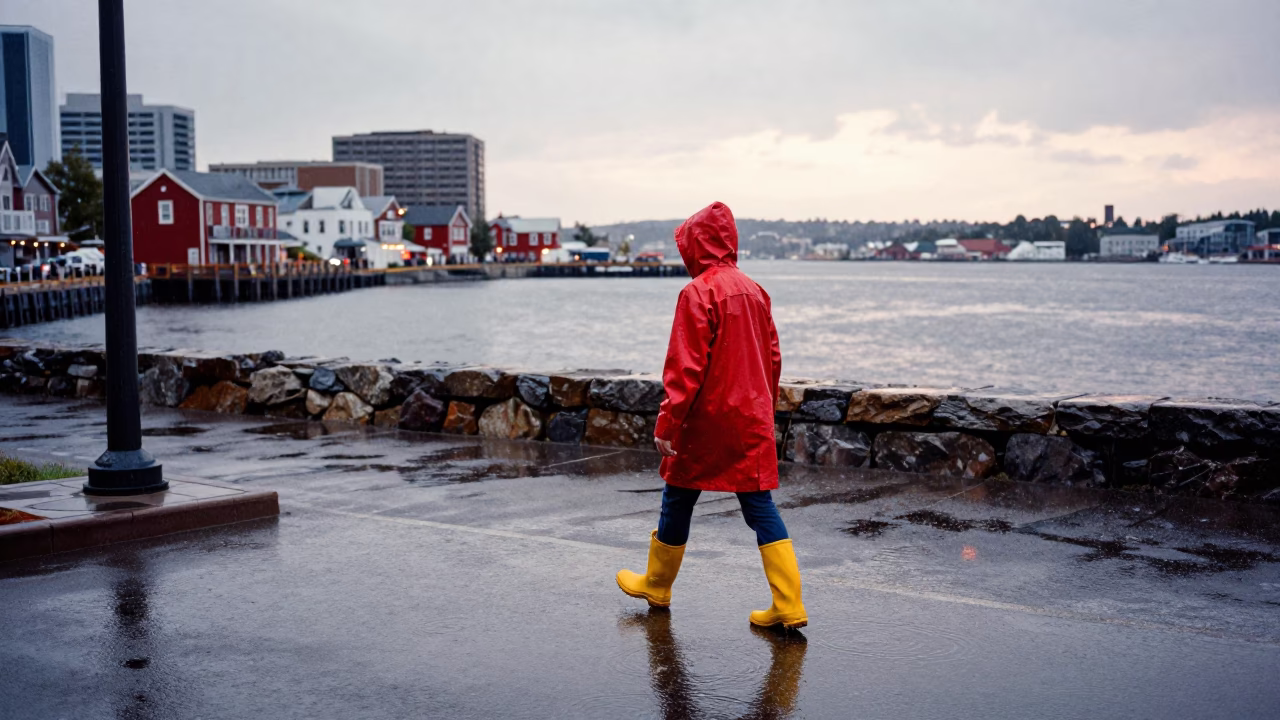 Dusk Light on Pedestrian in in Halifax, Nova Scotia, Canada