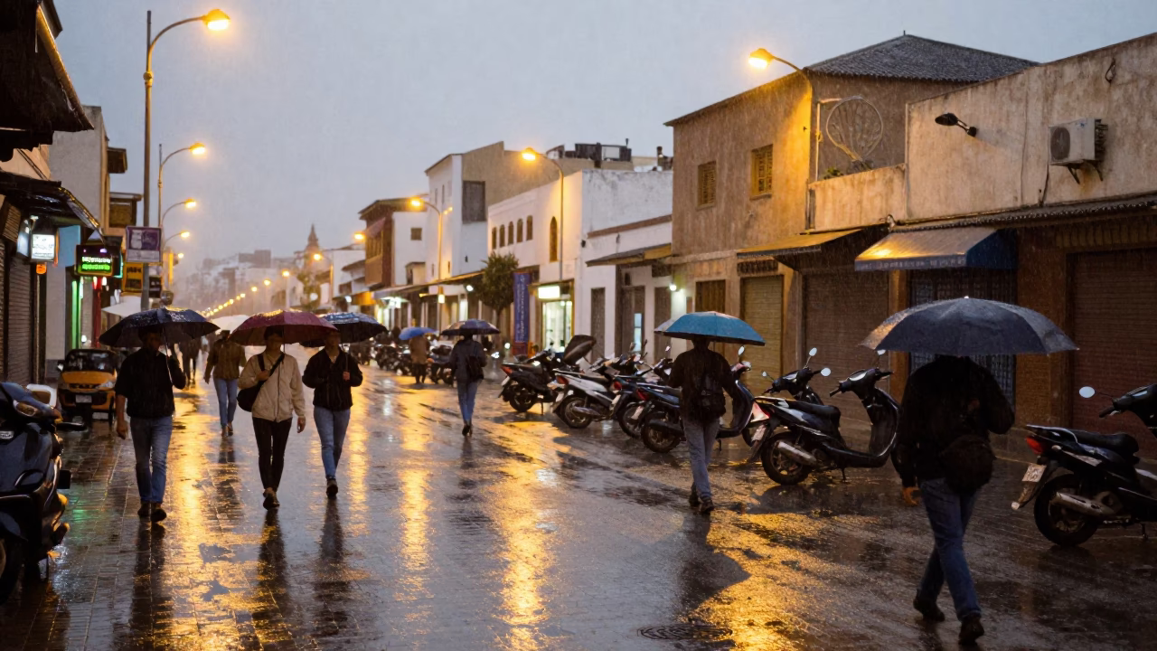 Dusk Light on Pedestrians in Casablanca in in Casablanca, Morocco
