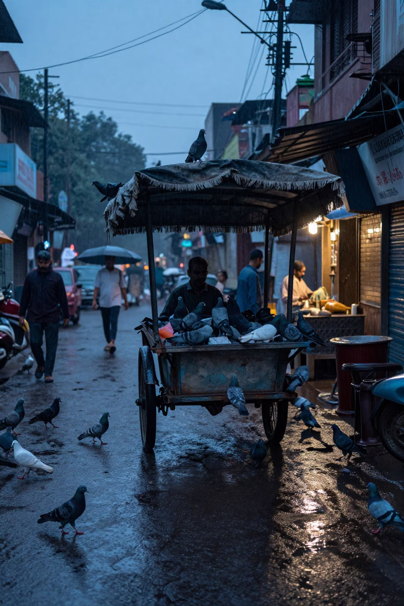 Dusk Light on Pigeons in Delhi in in Delhi, India
