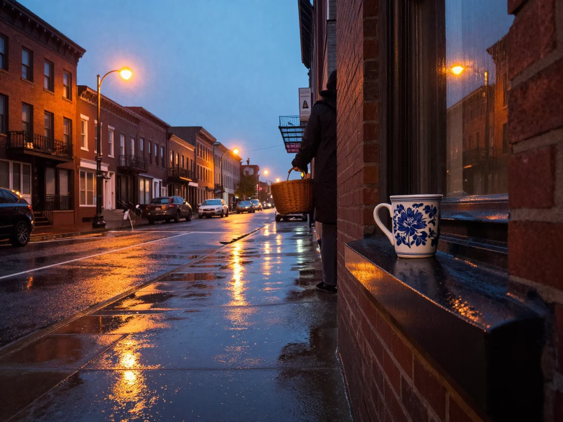 Dusk Light on Rain Reflections in Philadelphia in in Philadelphia, Pennsylvania, United States