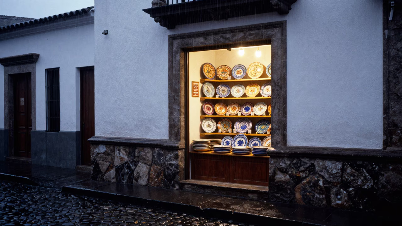 Dusk Light on Shop Display in Quito in in Quito, Ecuador